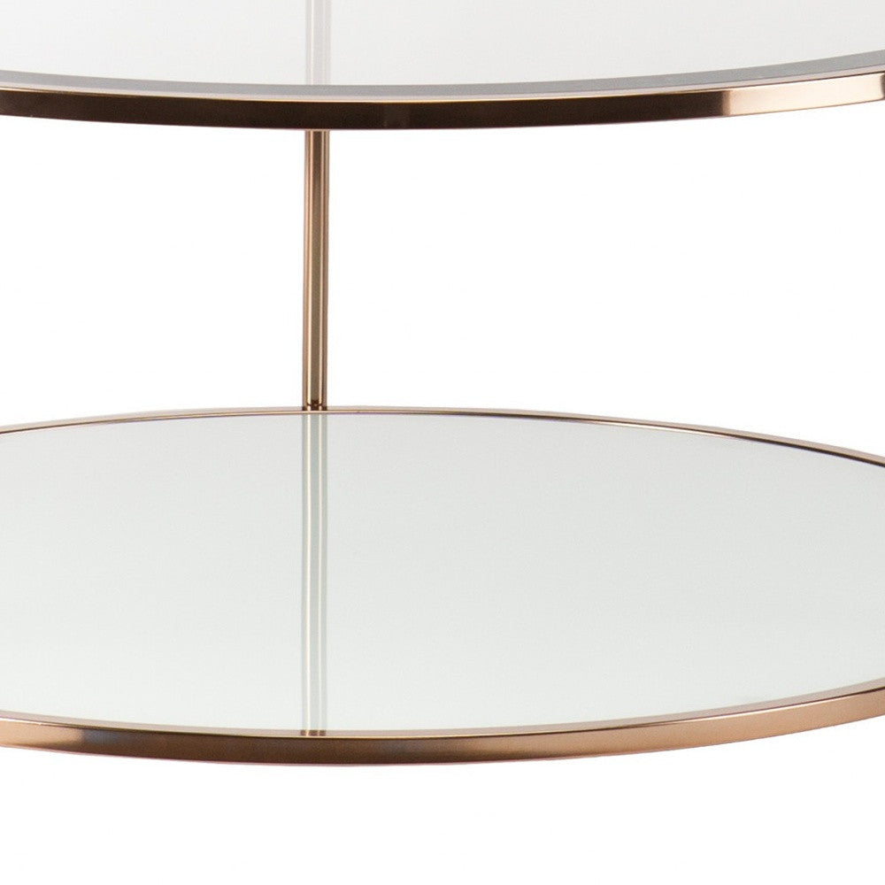 HMS 34\" Clear and Gold Round Coffee Table with Iron Elegant Glass Design