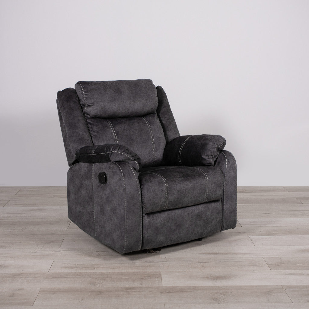 Modern Style 35" Granite Gray Fabric Manual Recliner Extendable Synthetic Leather Upholstery Wood/Metal Frame for Living Room