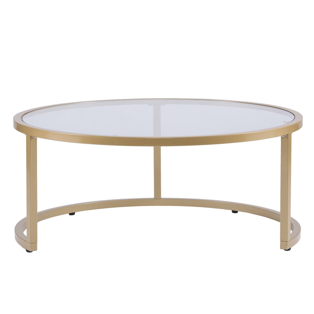 HMS Convertible Gold Glass Round Nested Coffee Tables Farmhouse Style Living Room Furniture for Tea or Coffee