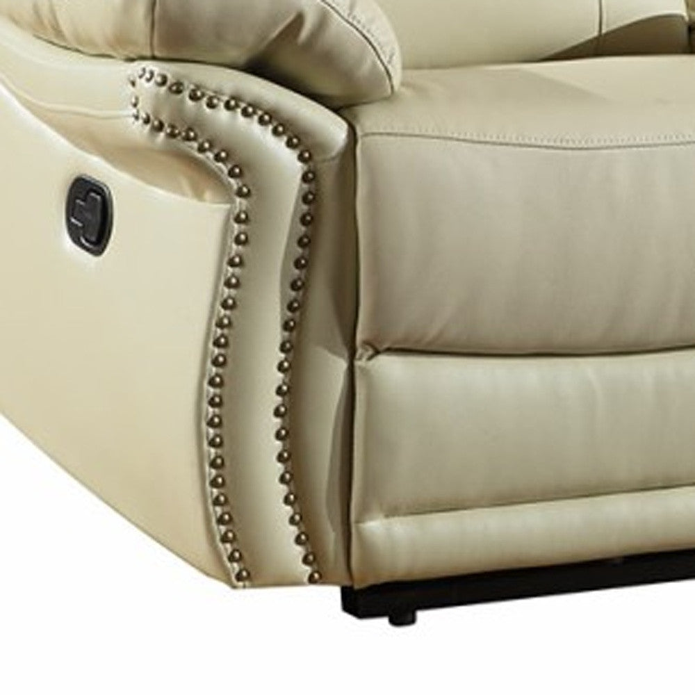 75" Modern Beige Manual Reclining Love Seat Extendable Feature Genuine Synthetic Leather Upholstery Massage Storage Included