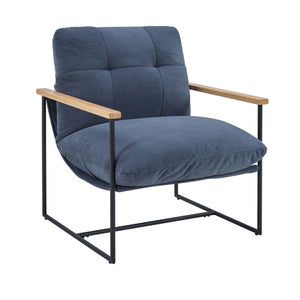 Modern Comfortable Accent Chair with Removable Cushion Blue Vanity Chair with Wood Armrests for Living Room Bedroom