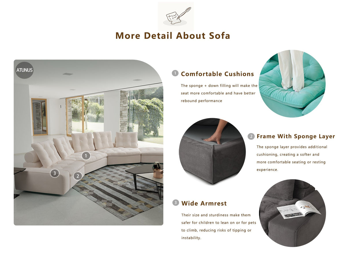 ATUNUS USA in Stock Drop Shipping Tiffany Blue Pet-Friendly Velvet Modular 7 Seater Sectional Sofa Set Scratch Proof Miami Couch