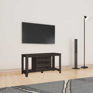 HMS 48\" Brown Open Shelving TV Stand Luxury Modern Wooden and Glass TV Console Electric Features for Living Room or House Use
