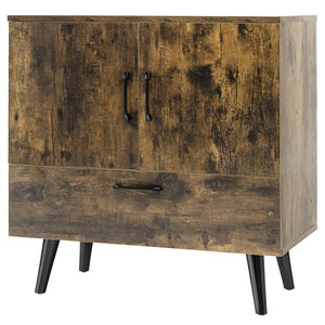 Modern 2-Door Floor Storage Cabinet with 1 Pull-Out Drawer for Living Room Organization