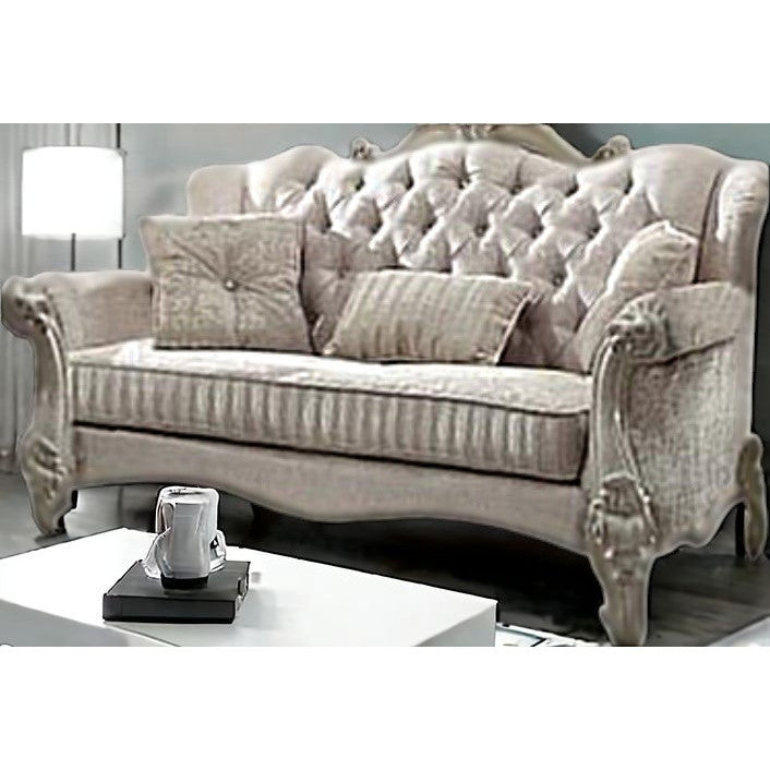 HMS 69 Ivory Chesterfield Loveseat with Toss Pillows 2-Seater Home Furniture for Living Room Apartment Washable Sponge Filled