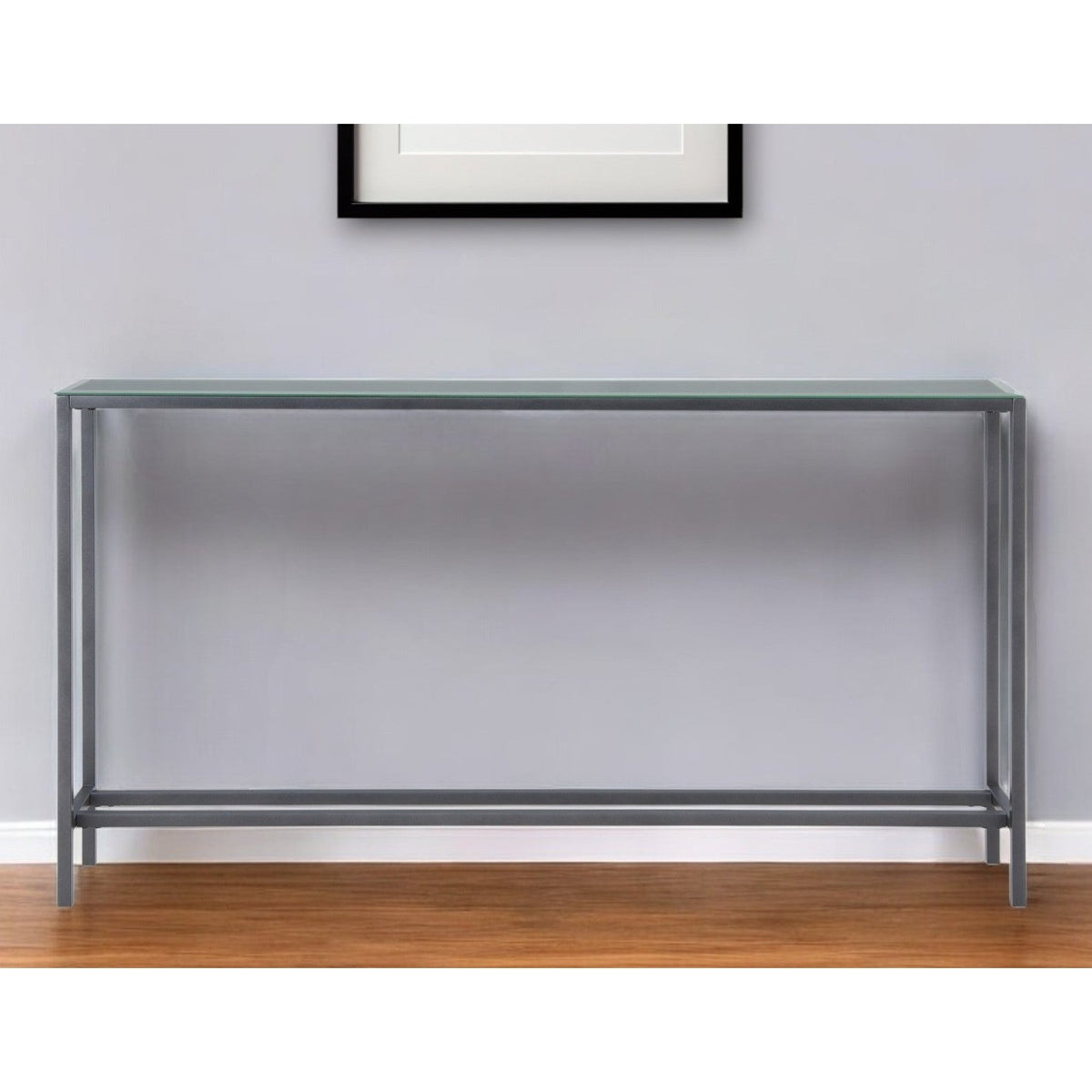 HMS 56 Silver Gunmetal Mirrored Glass Console Table Contemporary Home Furniture for Living Room Bedroom Hotel Entry Decoration