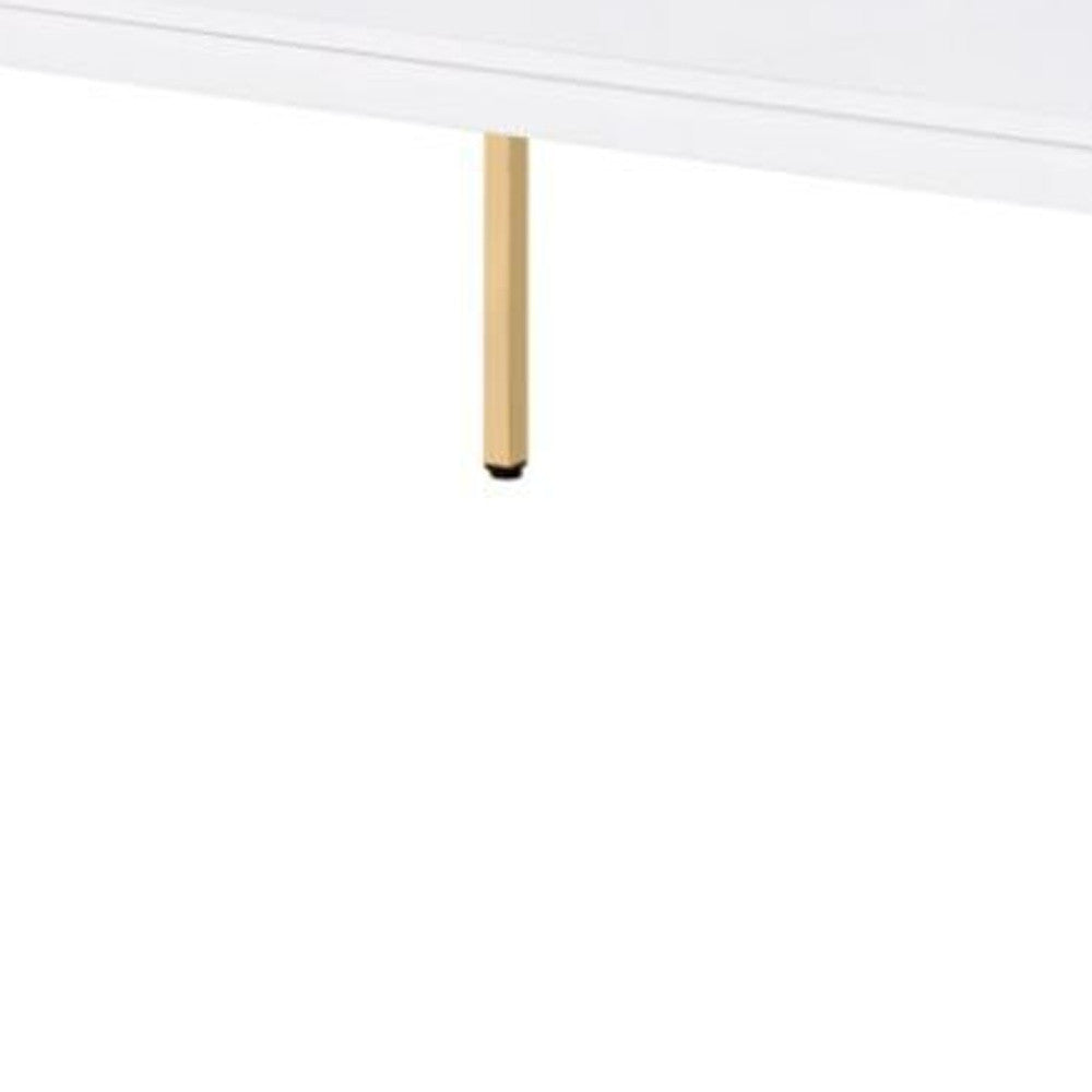 HMS 48” White and Gold Farmhouse Style Resin Wood and Metal Coffee Table for Living Room Furniture or Side Table Use