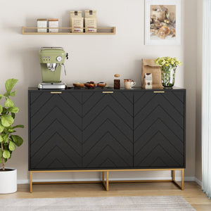 US Overseas Warehouse Free Shipping Black Storage Buffet Cabinet 3 Doors Sideboard Cabinet with Adjustable Shelf