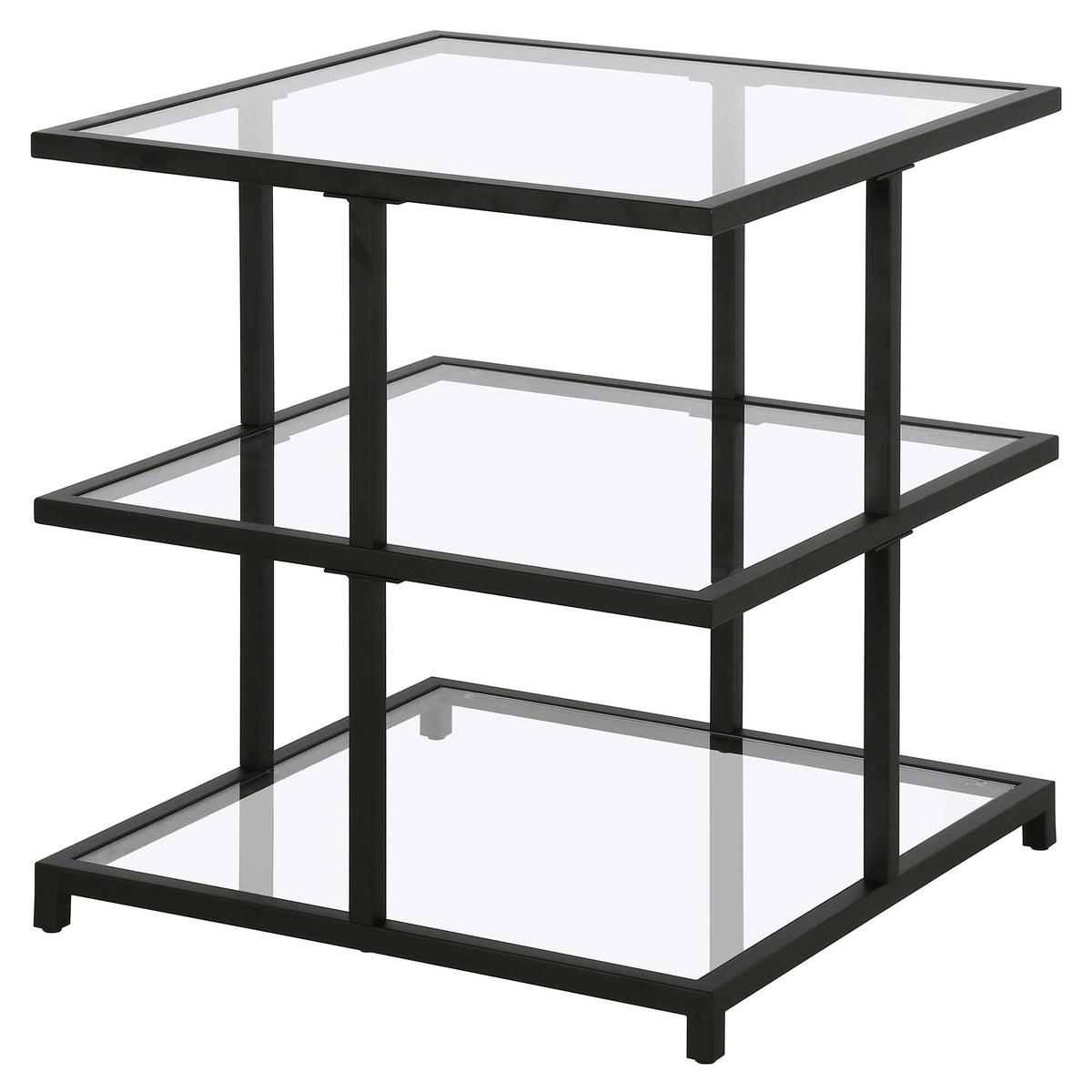 HMS 24\" Black and Clear Glass Steel Square End Table with Two Shelves Console Tables