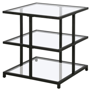 HMS 24\" Black and Clear Glass Steel Square End Table with Two Shelves Console Tables
