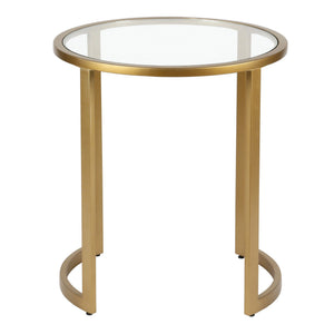 HMS 22\" Round End Table in Brass Clear Glass Steel Elegant Coffee Tables