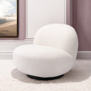 HMS 30\" Cream and Black Faux Shearling Upholstered Slipper Chair Elegant Living Room Furniture