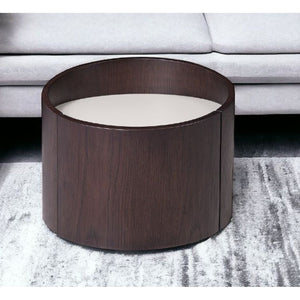 HMS 17\" Dark Brown Solid Wood Round End Table Farmhouse Style Tea Table for Living Room Home Furniture with Metal Accents