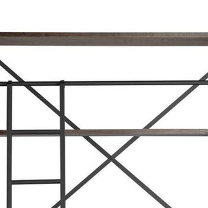 HMS 94 Four Tier Ladder Bookcase Brown Metal and MDF Wood for Home Office or Living Room Book Storage Furniture
