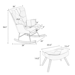 Rocking Chair, Mid Century Fabric Rocker Chair with Wood Legs and Patchwork Linen for Livingroom Bedroom