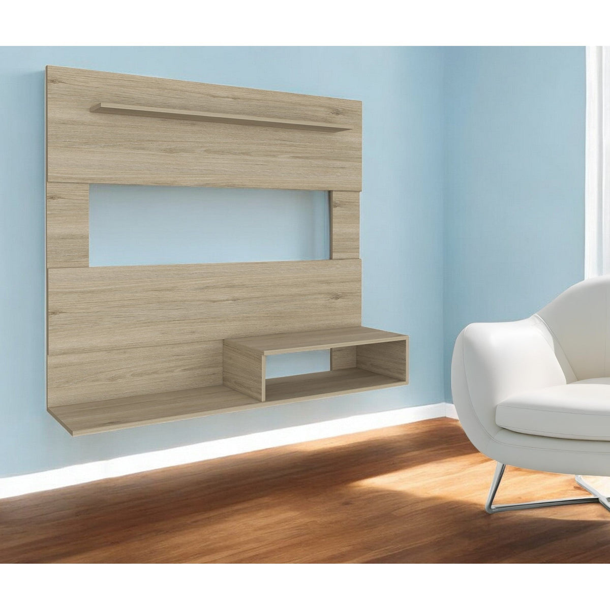 HMS 55 Light Pine Open Shelving TV Stand Elegant Entertainment Center with Open Storage