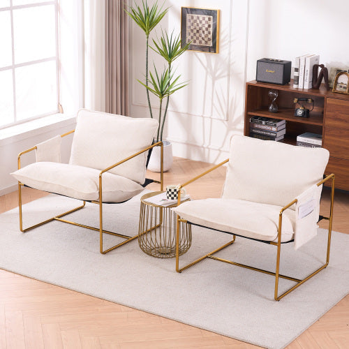 Modern Furniture Two-piece Living Room Chair, Cushioned Hanging Armchair, Metal Frame with Armrest Pocket