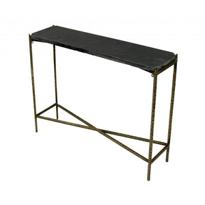 HMS 32\" Luxury Console Table Black Gold Stone Frame Convertible for Entry Living Room Bedroom Hotel Use Classic Rustic Marble