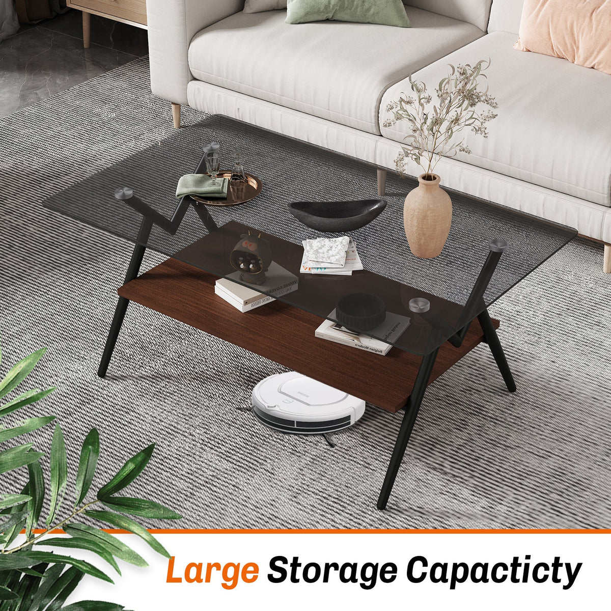 Trending New Two Layer Coffee Table Tempered Glass Top and Metal Legs Modern Table Console Table for Living Room Furniture