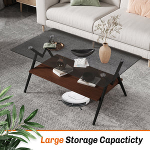 Trending New Two Layer Coffee Table Tempered Glass Top and Metal Legs Modern Table Console Table for Living Room Furniture