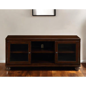 HMS 58\" Brown Wood and Glass TV Stand with Enclosed and Open Storage for Home Entertainment