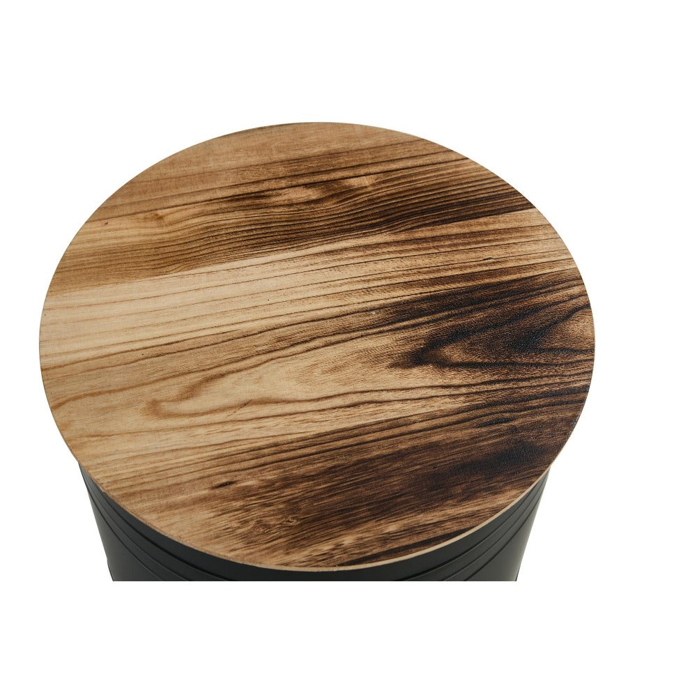 Farmhouse Rustic Distressed Metal Accent Cocktail Table with Wood Top-BLK Set of 2