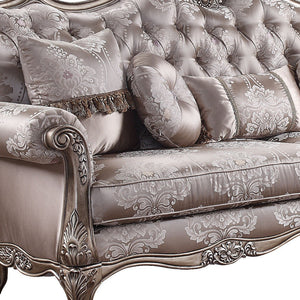 HMS 94 2-Seater Genuine Leather Sofa Toss Pillows Dark Gray Imitation Silk Damask Champagne Legs Extendable for Apartment Use