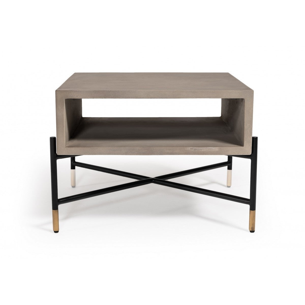 HMS 25\" Gray and Black Square Coffee Table with Shelf Made of Concrete and Metal