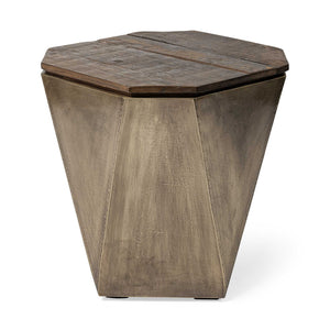 HMS 21\" Convertible Brown Solid Wood End Table Farmhouse Indoor Living Room Furniture Metal for Entry Dining Tea Table Use