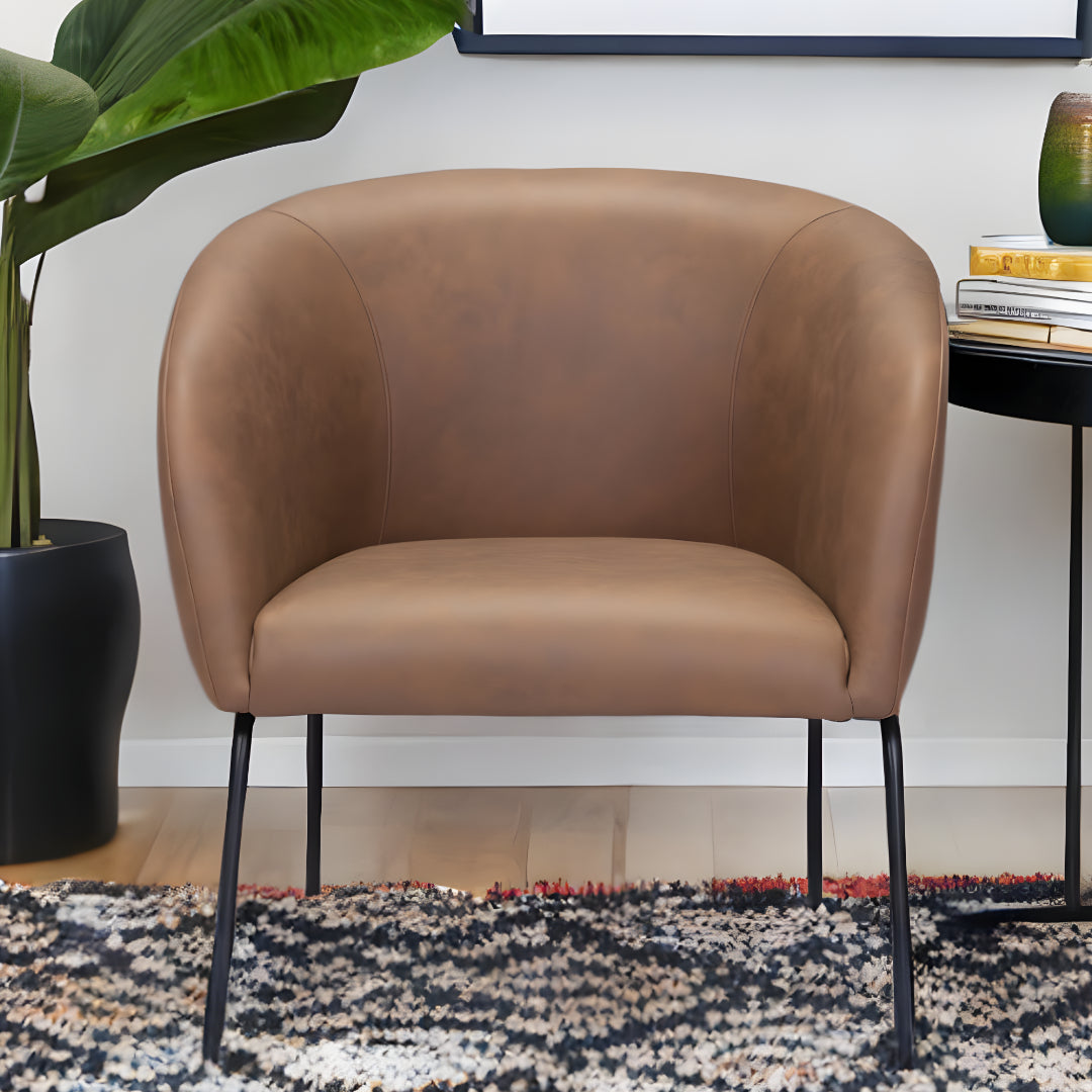 HMS 28\" Brown & Black Faux Leather Club Chair with Upholstered Seat Elegant Living Room Chair