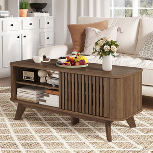 Adjustable Shelves Rectangular Coffee Table with Storage for Home or Office