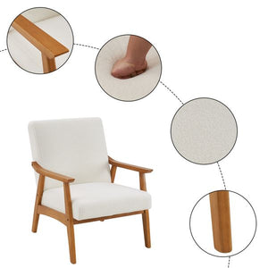 Solid Wood Single Indoor Lounge Chair with Creamy-White Teddy Velvet Armrest and Backrest