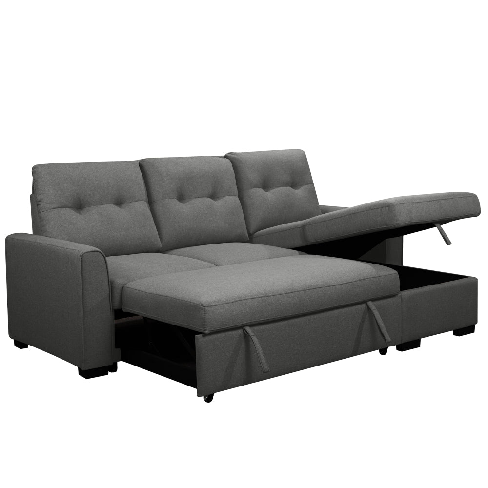 Living Room L-Shaped Sleeper Sofa Lounger, Right-Facing Storage Chaise Convertible Couch, Grey