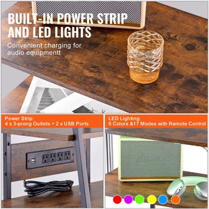 4-Tier Brown Wooden Shelves Corner TV Stand LED Lights Height Adjustable AV Media Stand for DVD Players Cable Boxes Games