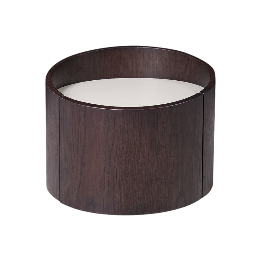 HMS 17\" Dark Brown Solid Wood Round End Table Farmhouse Style Tea Table for Living Room Home Furniture with Metal Accents