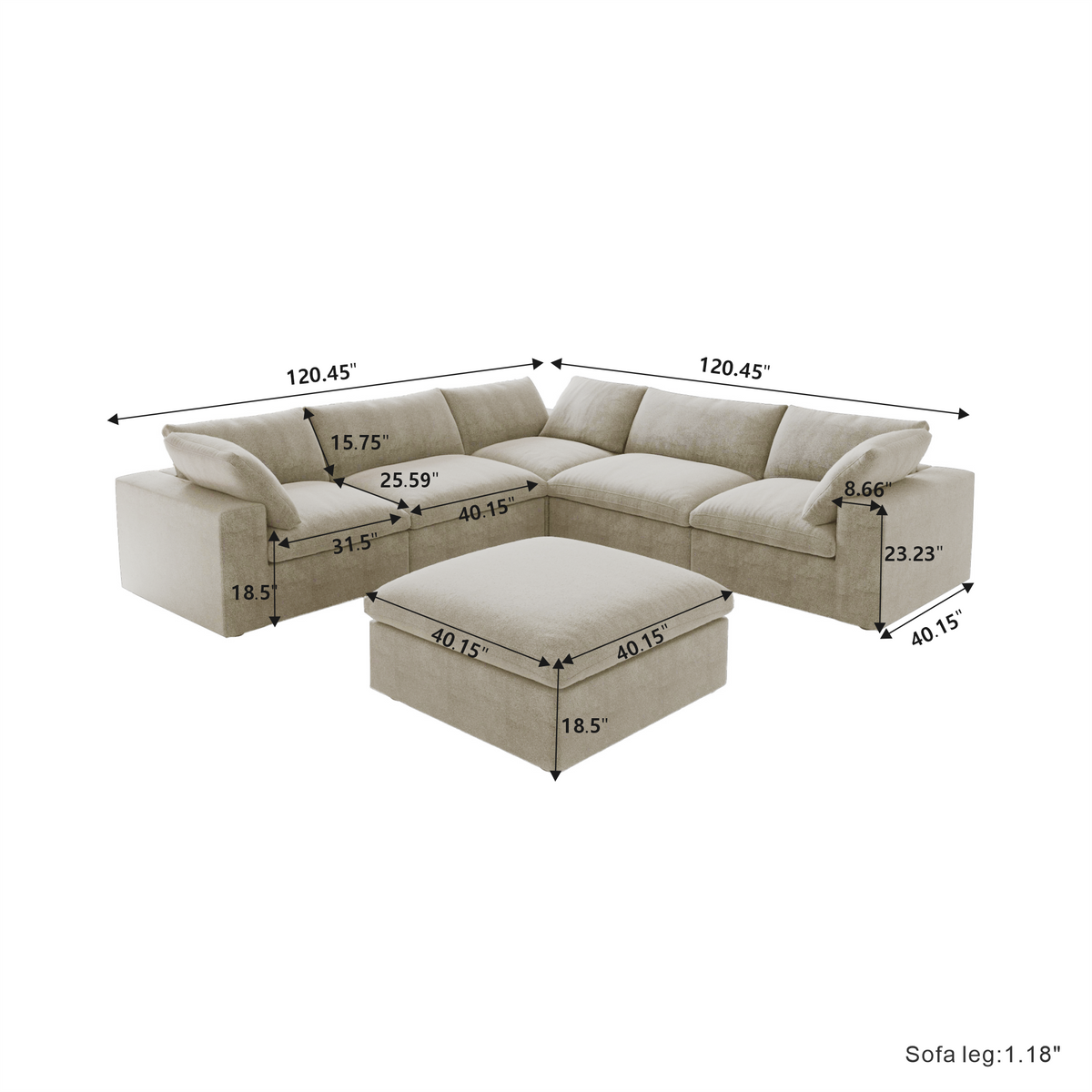 ATUNUS USA in Stock Drop Shipping Modern Sofa Living Room Furniture Nordic Black White Grey Modular Sectional Couch Sofa Sets