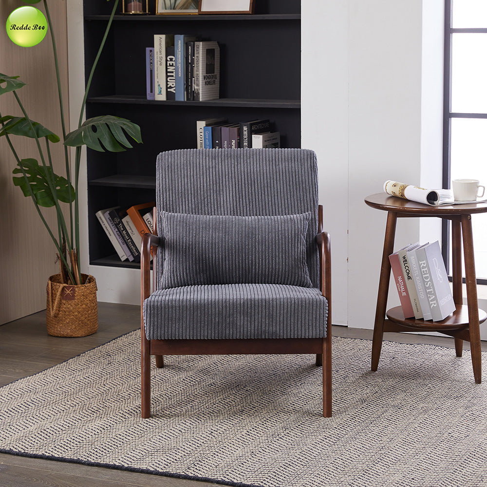 In Stock Modern Nordic Upholstered Accent Living Room Chair Solid Wood Lounge Chair For Coffee House Reading Room Armchair 5373