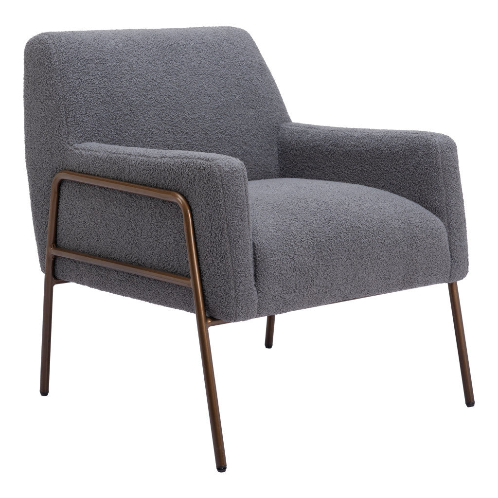 HMS 28\" Gray and Bronze Contemporary Design Faux Shearling and Sherpa Upholstered Arm Chair for Home Office or Bedroom