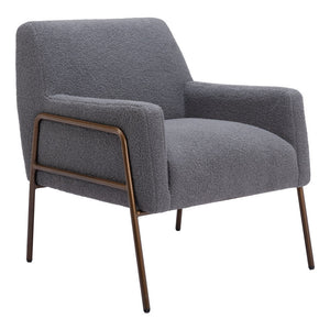 HMS 28\" Gray and Bronze Contemporary Design Faux Shearling and Sherpa Upholstered Arm Chair for Home Office or Bedroom