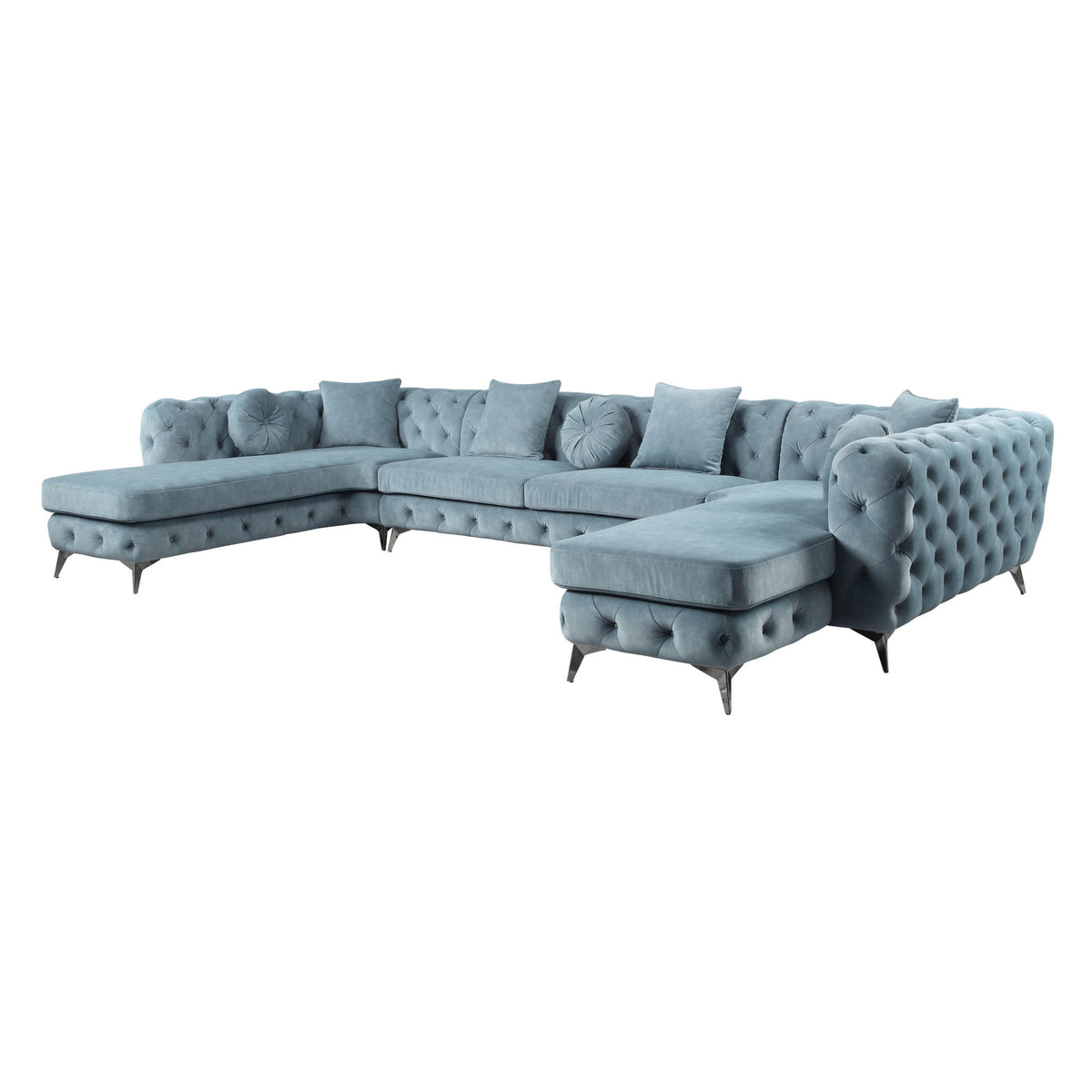 hms Deep Green Leather Match U Shaped Three Piece Seating Component And Toss Pillows