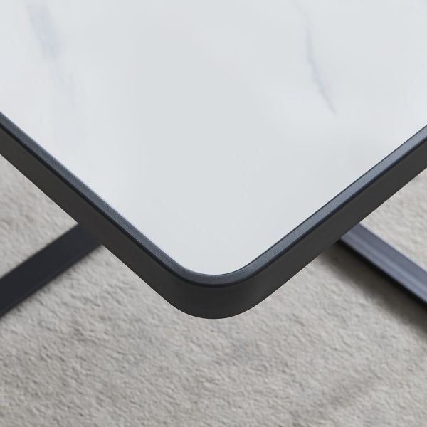 Minimalist Square Coffee Table with Black Metal Frame and Sintered Stone Top Unique Modern Design