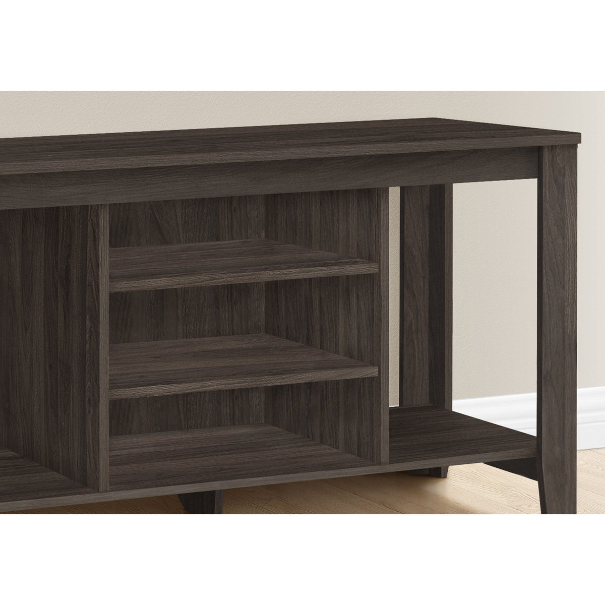 HMS 48\" Brown Open Shelving TV Stand Luxury Modern Wooden and Glass TV Console Electric Features for Living Room or House Use
