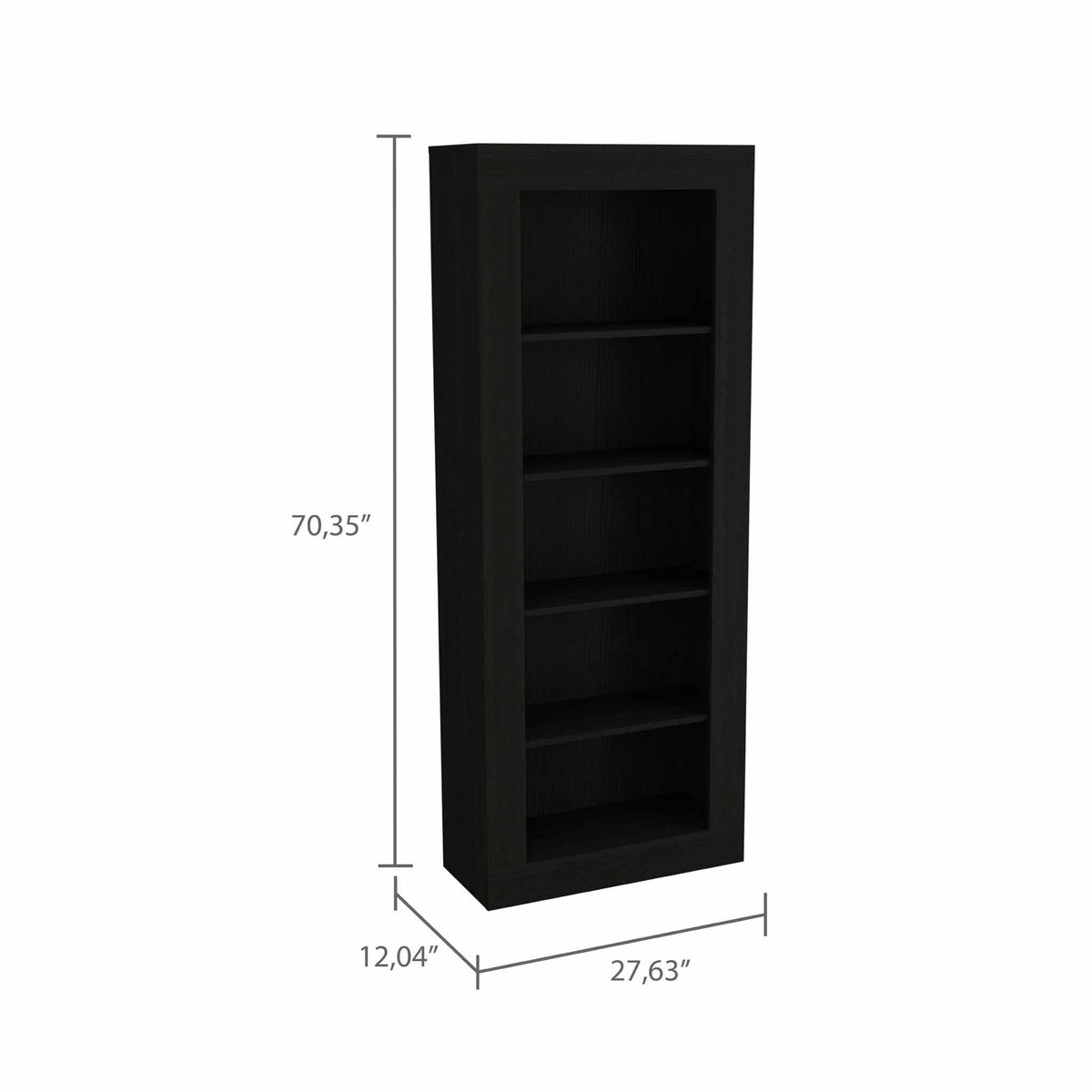 HMS Five Tier Black Bookshelf Rustic Oak Wood for Home Office Workshop Living Room Bedroom or School Use
