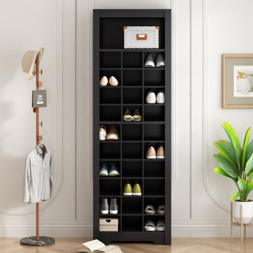 Modern Stylish 30-Boot Console Cabinet Self-Standing High Capacity Storage for Hallway & Bedroom in Black-FCJ