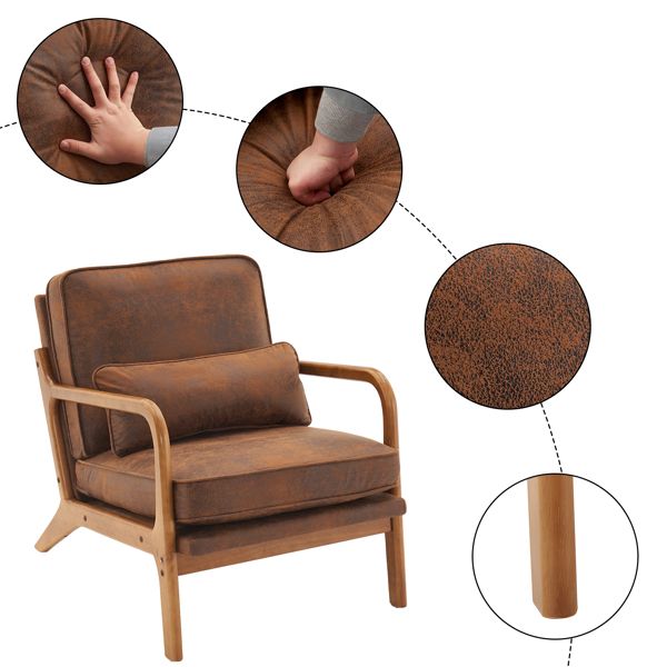 Oak Upholstered Single Lounge Chair with Orange Armrest Indoor Orange Chaise Lounge