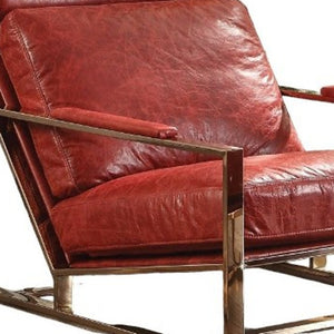HMS 29 Red and Gold Top Grain Leather Arm Chair for Living Room