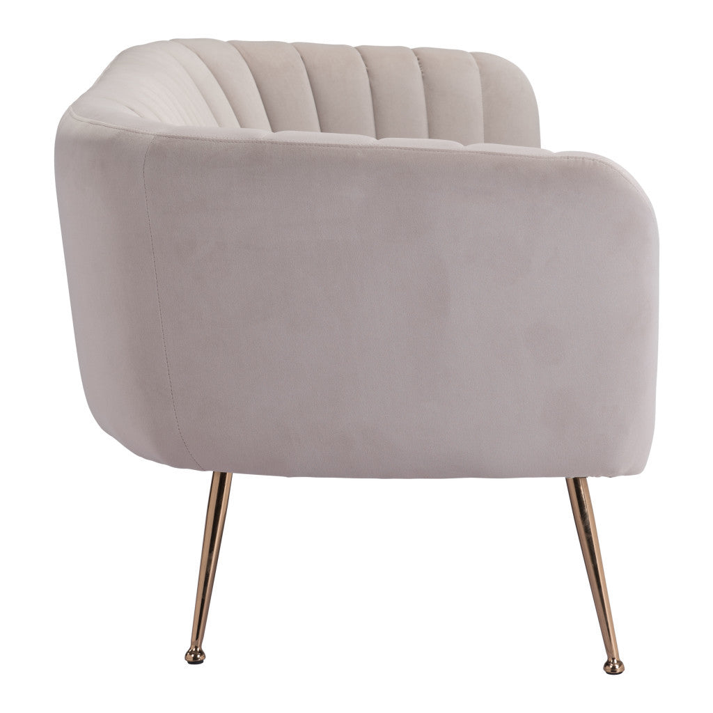 HMS 70 Beige Velvet Chesterfield Sofa Gold Legs Contemporary L-Shape Design Convertible Home Furniture Use Genuine Leather