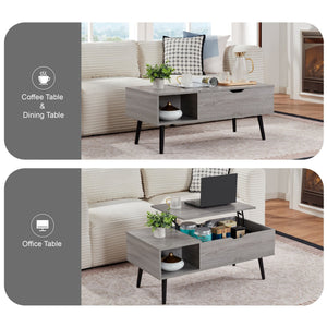39\" Grey Lift Top Wood Coffee Table with Hidden Compartment and Storage Shelf for Living or Reception Room