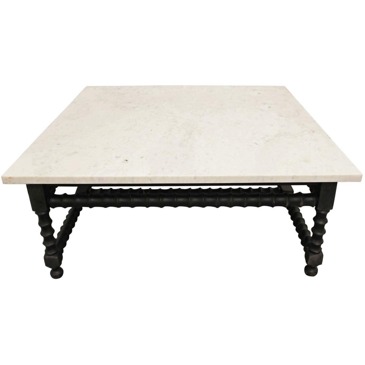 HMS 48\" White and Black Genuine Marble and Solid Wood Square Coffee Table