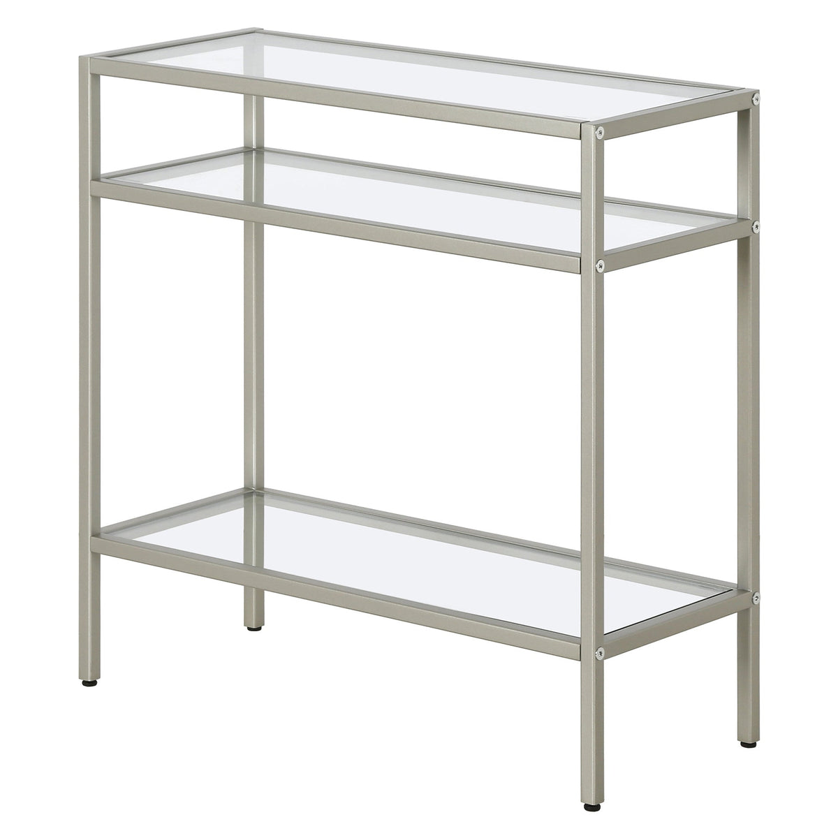 HMS 24\" Nickel Steel End Table with Two Clear Glass Shelves Console Tables